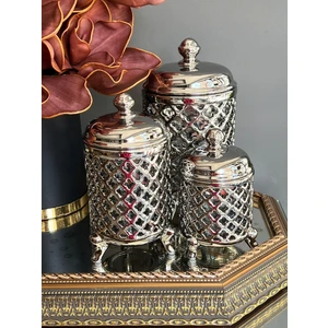 Wicker Vakum Kapaklı Kavanoz Set 3‘lü Gümüş