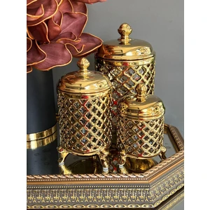 Wicker Vakum Kapaklı Kavanoz Set 3‘lü Gold
