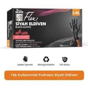 Tek Kullanımlık Pudrasız Siyah L - XL Beden Eldiven 100’lü