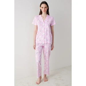 Flora Pembe Gömlek Pantolon Pijama Takımı
