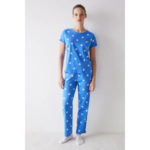 White Dotted Pantolon Pijama Takımı