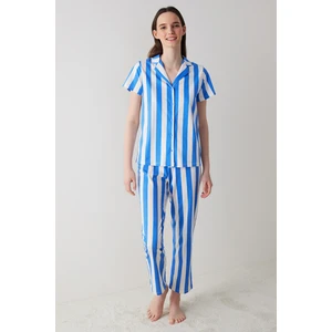 Ent Mixed Stripes Mavi Gömlek Pantolon Pijama Takımı