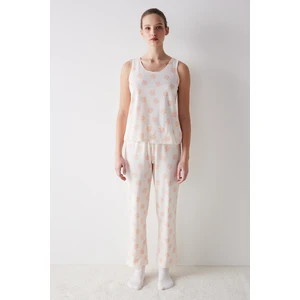 Peach Floral Pantolon Pijama Takımı