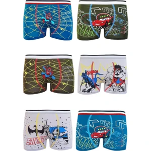 Erkek Çocuk Karışık Desenli Pamuklu Esnek Likralı Boxer 6 Adet