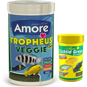 Tropheus Veggie 1000ml, Ahm Cichlid Green 250ml Kutu Balık Yemi