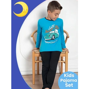 Erkek Çocuk Pamuklu Uzun Kollu Desenli Pijama Takımı