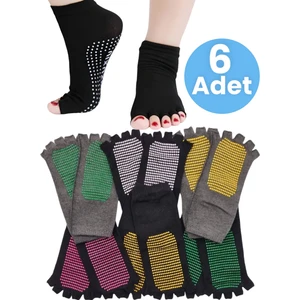 Kadın Bambu Parmaksız Kaydırmaz Taban 6'lı Yoga Pilates Çorabı