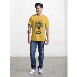 Hacker Cat Baskılı Bisiklet Yaka T-Shirt