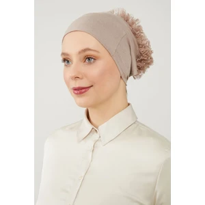 Melodi Scarf Kadın Tesettür Sihirli Yapışkanlı Kaymayan Fırfırlı Dolgulu Topuz Bone Vizon