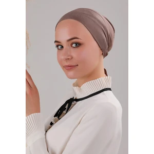 Melodi Scarf Tesettür Geçmeli Bağcıklı Viskon Likralı Bone Sütlükahve