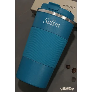 500 ml Kişiye Özel Siyah Termos Mug Kupa, Çay Kahve Kamp Termos, Çift Katmanlı Paslanmaz Çelik Araç Içi Termos