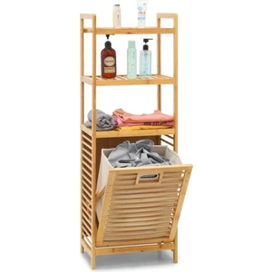 Bambu Kirli Sepetli 3 Raflı Çok Amaçlı Banyo Düzenleyici Çamaşır Sepeti Organizer DB-0002