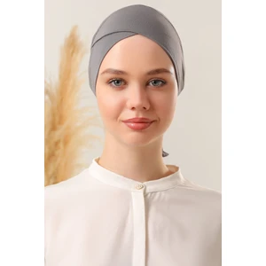 Melodi Scarf Bağlamalı Dikişsiz Çapraz Bone Koyu Gri