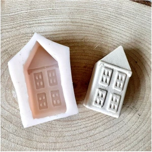 Dört Pencereli Ev Silikon Kalıp Taş Tozu ve Sabun İçin Kullanım 5,5 x 3 cm