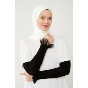 Melodi Scarf Kadın Tesettür Dantelli Kolluk Siyah