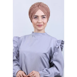 Melodi Scarf Kadın Tesettür Incili Taşlı Vera Dış Bone Vizon