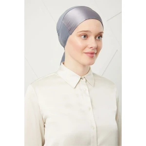 Melodi Scarf Kadın Tesettür Bağlamalı Saten Bone Koyu Gri