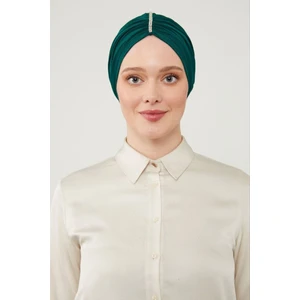 Melodi Scarf Kadın Tesettür Taşlı Dış Bone Zümrüt Yeşili