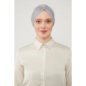Melodi Scarf Kadın Tesettür Taşlı Dış Bone Açık Gri