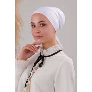 Melodi Scarf Tesettür Geçmeli Bağcıklı Viskon Likralı Bone Beyaz