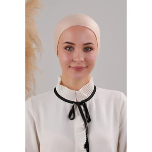 Melodi Scarf Tesettür Geçmeli Bağcıklı Viskon Likralı Dikişsiz Bone Krem