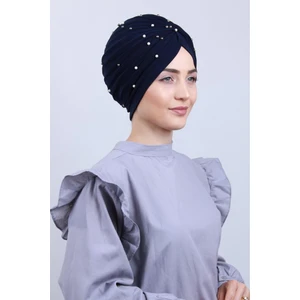 Melodi Scarf Kadın Tesettür Incili Taşlı Vera Dış Bone Lacivert