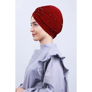 Melodi Scarf Kadın Tesettür Incili Taşlı Vera Dış Bone Bordo