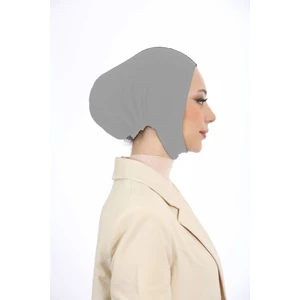 Melodi Scarf Kadın Tesettür Geniş Hacimli Pratik Ense ve Çene Altından Geçmeli Kaymayan Bone Açık Gri