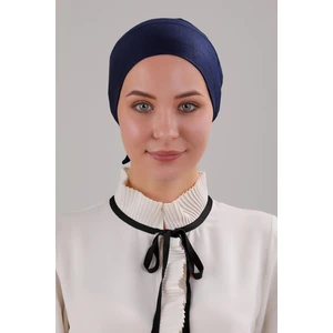 Melodi Scarf Tesettür Geçmeli Bağcıklı Viskon Likralı Bone Lacivert