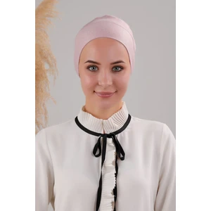 Melodi Scarf Tesettür Geçmeli Bağcıklı Viskon Likralı Dikişsiz Bone Pudra