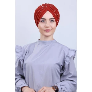 Melodi Scarf Kadın Tesettür Incili Taşlı Vera Dış Bone Kırmızı