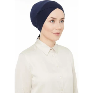 Melodi Scarf Fileli Dikişsiz Çapraz Bone Lacivert