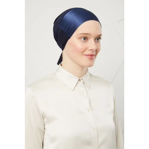 Melodi Scarf Kadın Tesettür Bağlamalı Saten Bone Lacivert