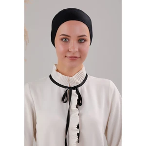 Melodi Scarf Tesettür Geçmeli Bağcıklı Viskon Likralı Dikişsiz Bone Siyah