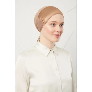 Melodi Scarf Kadın Tesettür Bağlamalı Saten Bone Taba Rengi