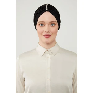 Melodi Scarf Kadın Tesettür Taşlı Dış Bone Siyah