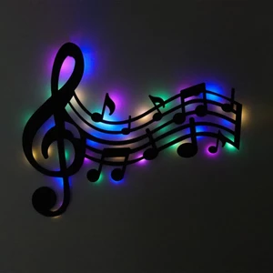 Işıklı Sol Anahtarı Ve Notalar Müzik Temalı Tablo Duvar Dekorlu Gece Lambası