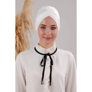 Melodi Scarf Kadın Üç Bantlı Çapraz Hazır Türban Dış Bone Ekru