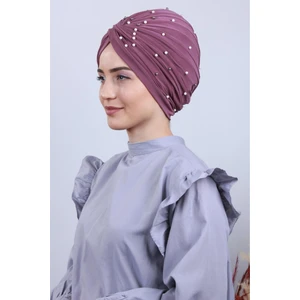 Melodi Scarf Kadın Tesettür Incili Taşlı Vera Dış Bone Mürdüm