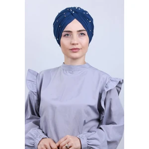 Melodi Scarf Kadın Tesettür Incili Taşlı Vera Dış Bone Mavi