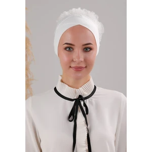 Melodi Scarf Tesettür Fırfırlı Çapraz Bone Ekru