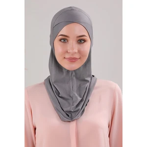 Melodi Scarf Tesettür Hijab Çapraz Deniz Havuz Spor Boyunluklu Penye Bone Koyu Gri Antrasit