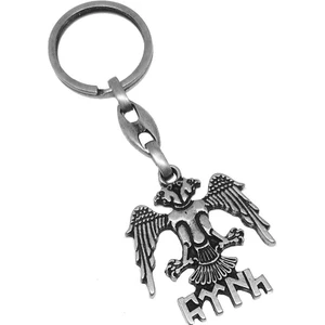Herşey Nota Çift Başlı Kartal ve Göktürkçe Türk Yazılı Döküm Metal Anahtarlık 1 Adet