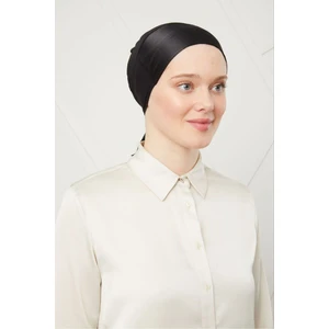 Melodi Scarf Kadın Tesettür Bağlamalı Saten Bone Siyah