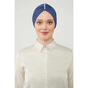 Melodi Scarf Kadın Tesettür Taşlı Dış Bone Mavi