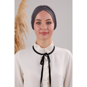 Melodi Scarf Kadın Üç Bantlı Çapraz Hazır Türban Havuz Deniz Dış Bone Antrasit Koyu Gri