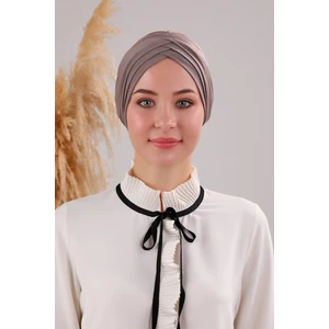 Melodi Scarf Kadın Üç Bantlı Çapraz Hazır Türban Dış Bone Vizon
