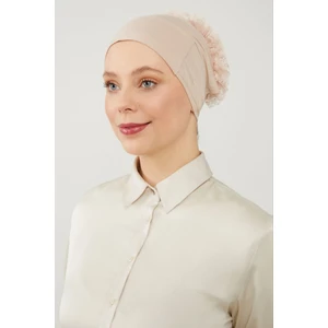Melodi Scarf Kadın Tesettür Sihirli Yapışkanlı Kaymayan Fırfırlı Dolgulu Topuz Bone Bej