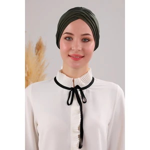 Melodi Scarf Kadın Üç Bantlı Çapraz Hazır Türban Dış Bone Haki