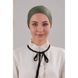 Melodi Scarf Tesettür Geçmeli Bağcıklı Viskon Likralı Bone Haki